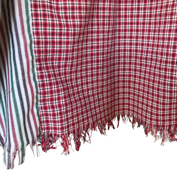 Upcycled Mixed Print Button-Down Shirt, Size M-L: Spliced Plaid & Striped Top - Picture 6 of 12